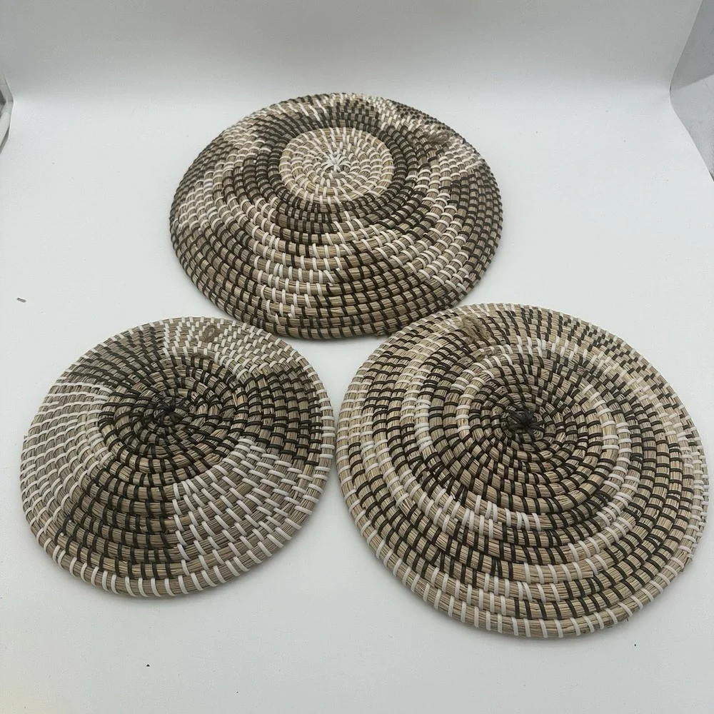 Boho Coiled Seagrass Baskets Decorative Set Of 3  14